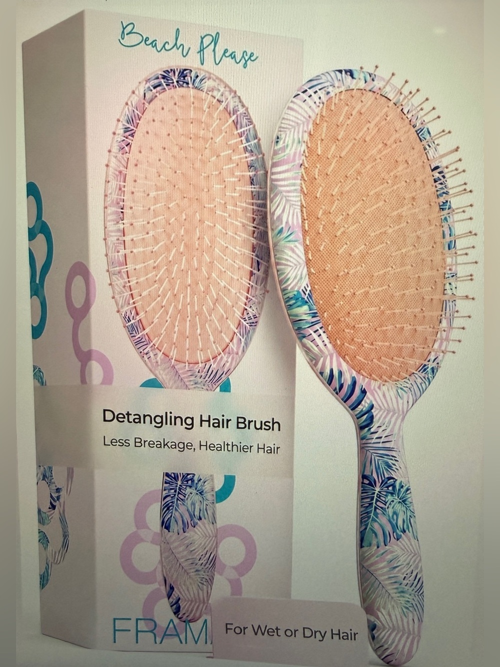 NWT “Beach Please” Framar Wet/Dry Detangling Brush,Tropical Monstera Leaf Design